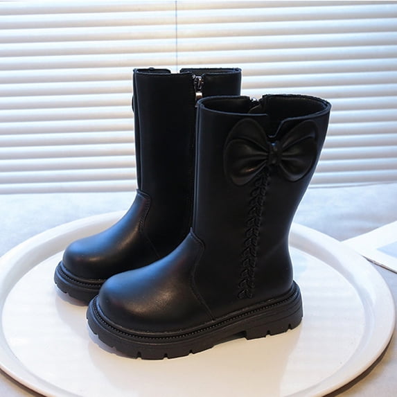 Girls Boots,Boots Girls Mid Calf Punk Side Zipper Lined Leather for and Kids,Toddler Boots,Z03 Black,5.5-6 Years