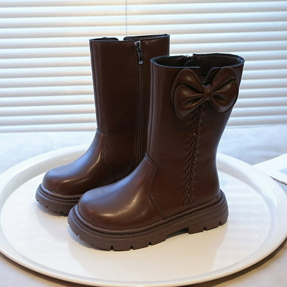 Girls Boots,Boots Girls Mid Calf Punk Side Zipper Lined Leather for Teens and Kids,Toddler Boots,Z03 Brown,11.5-12 Years