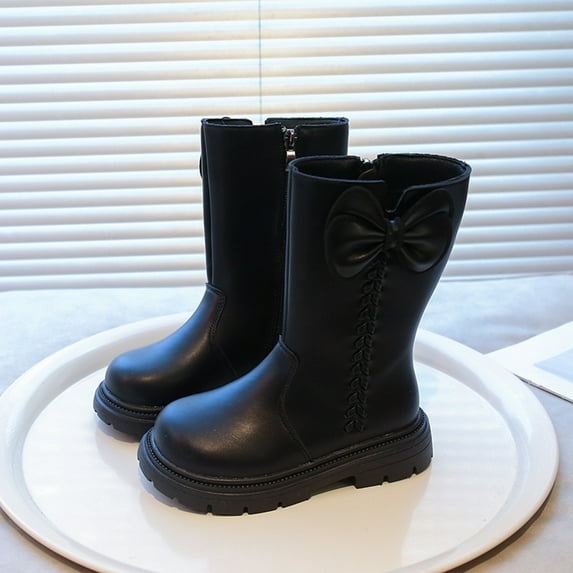 Girls Boots,Boots Girls Mid Calf Side Zipper Leather Punk Gothic Booties for Big Kids,Toddler Boots,Z02 Black,10-11 Years