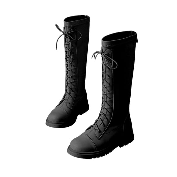 Girls Boots Cap Toe Knee High Riding Booties Strappy Back Zipper Low Heel Fall Winter Fashion Casual Tall Boots Black 2 Big Kids