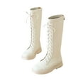 thumbnail image 1 of Girls Boots Cap Toe Knee High Riding Booties Strappy Back Zipper Low Heel Fall Winter Fashion Casual Tall Boots White 13.5 Little Kids, 1 of 5