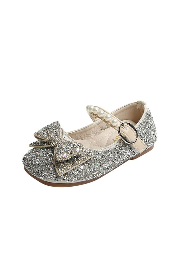Girls Boots,Casual Shoes Rhinestone Sequin Bow Buckle Dress Shoes Fashion Autumn Comfortable Sole Party Wear Dance School footwear,Toddler Boots,Silver,18-24 Months