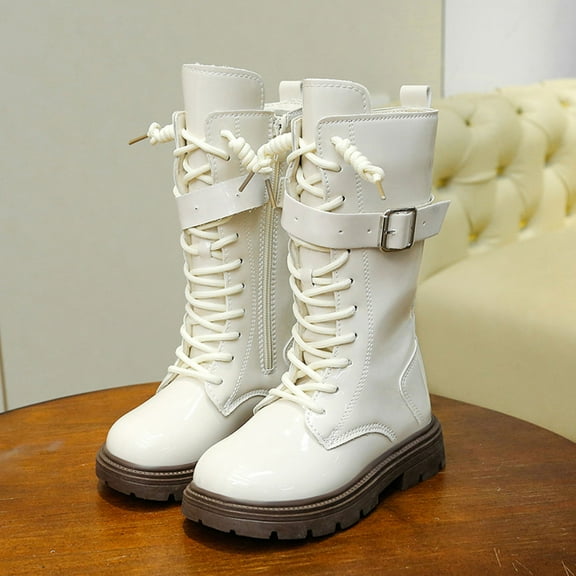 Girls Boots,Fashion Autumn Children Girls Sports Shoes Flat Thick Bottom Non Easy To Wear PU Upper Comfortable Boots,Girls Ankle Boots,02 Beige,9.5-10 Years