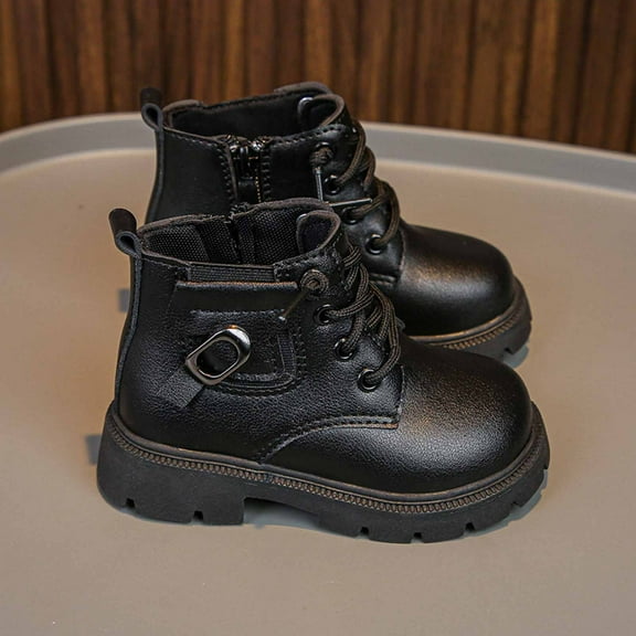 Girls Boots,Girls Boots Soft Sole Short British Style Classic Stylish Girls Boots For Children Wear,Toddler Boots,Z04 Black,18-24 Months