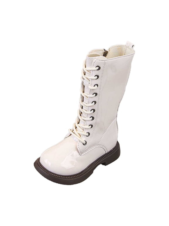 Girls Boots Girls Combat Boots Girls Long Boots Winter Warm Mid Calf Snow Boots With Non Sole for Toddler Kids Outdoor Play