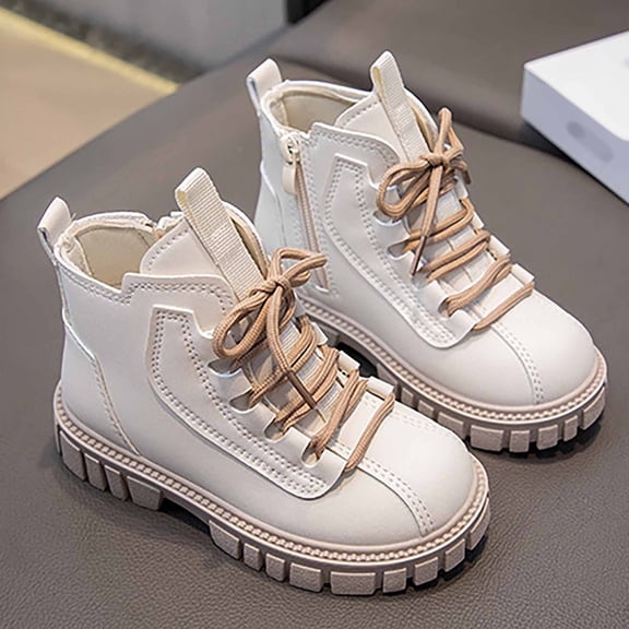 Girls Boots,Girls Short Boots Lace Up British Style Versatile Fashionable Comfortable Girls Short Boots For All Year Round,Toddler Boots,Z08 White,9-9.5 Years