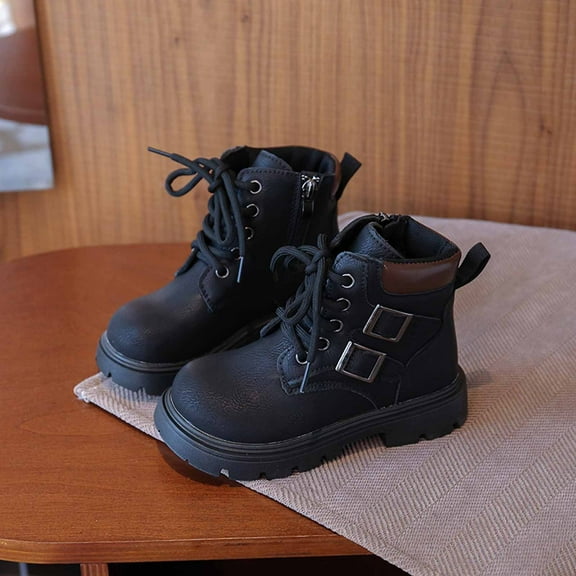 Girls Boots,Girls Short Boots Soft Sole British Style Fashion Comfortable Leather Girls Short Boots For Casual Wear,Toddler Boots,Z01 Black,8-9 Years