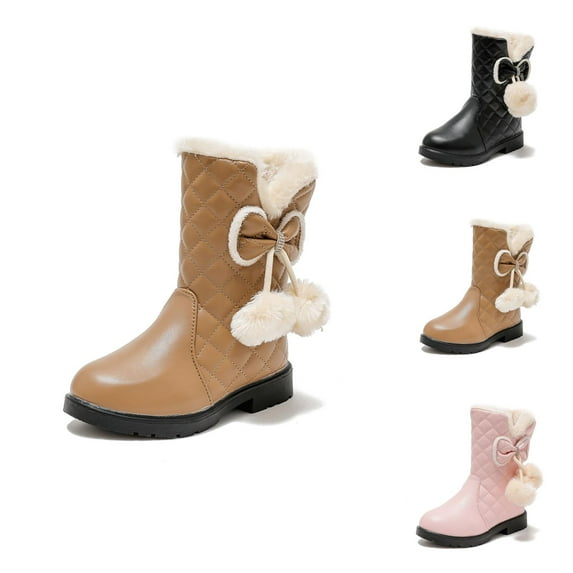 Girls Boots Girls Winter Boots Girls' Autumn and Winter Boots Thick Soles Non Warm Comfortable Solid Color Bow Design for Girls