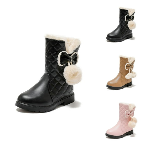 Girls Boots Girls Winter Boots Girls' Autumn and Winter Boots Thick Soles Non Warm Comfortable Solid Color Bow Design for Girls