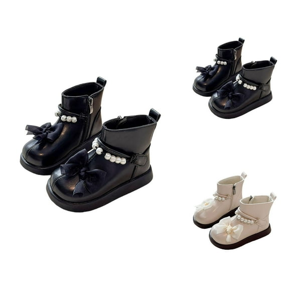Girls Boots Girls Winter Boots Stylish Girls Boots With Side Zipper Chiffon Bowknot and Pearl Detailing Fashionable Footwear for Autumn Season
