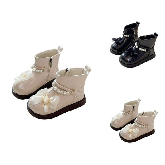 Girls Boots Girls Winter Boots Stylish Girls Boots With Side Zipper Chiffon Bowknot and Pearl Detailing Fashionable Footwear for Autumn Season