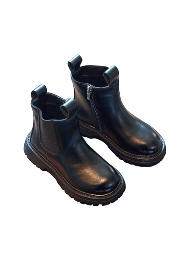 Girls Boots Glitter Pearl Chain Fashion British Style Short Leather Ankle Boots for Big Kids in Fall and Winter Platform Boots(Color:Black,Size:10-10.5 Years)