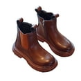 thumbnail image 1 of Girls Boots Glitter Pearl Chain Fashion British Style Short Leather Ankle Boots for Big Kids in Fall and Winter Platform Boots(Color:Brown,Size:8-9 Years), 1 of 9