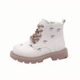thumbnail image 1 of Girls Boots Lace Up Side Zip Combat Ankle Boots Fleece Lined Low Heel Short Warm Dress Booties for 4-10 Years, 1 of 7