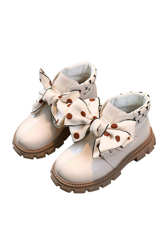 Girls Boots Size 7 A Pair Of Shoes Girls Autumn And Winter Little Kid And Big Kid Children Bow Boots Academy Style Kids Leather Boots