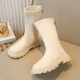 thumbnail image 1 of Girls Boots Winter Mid Calf Riding Fashion Trendy Casual Cute Comfortable Lightweight Thick Boots PU Leather Back Zipper Lugs Sole Boot for Little and Big Kids 3-11 Years, 1 of 6