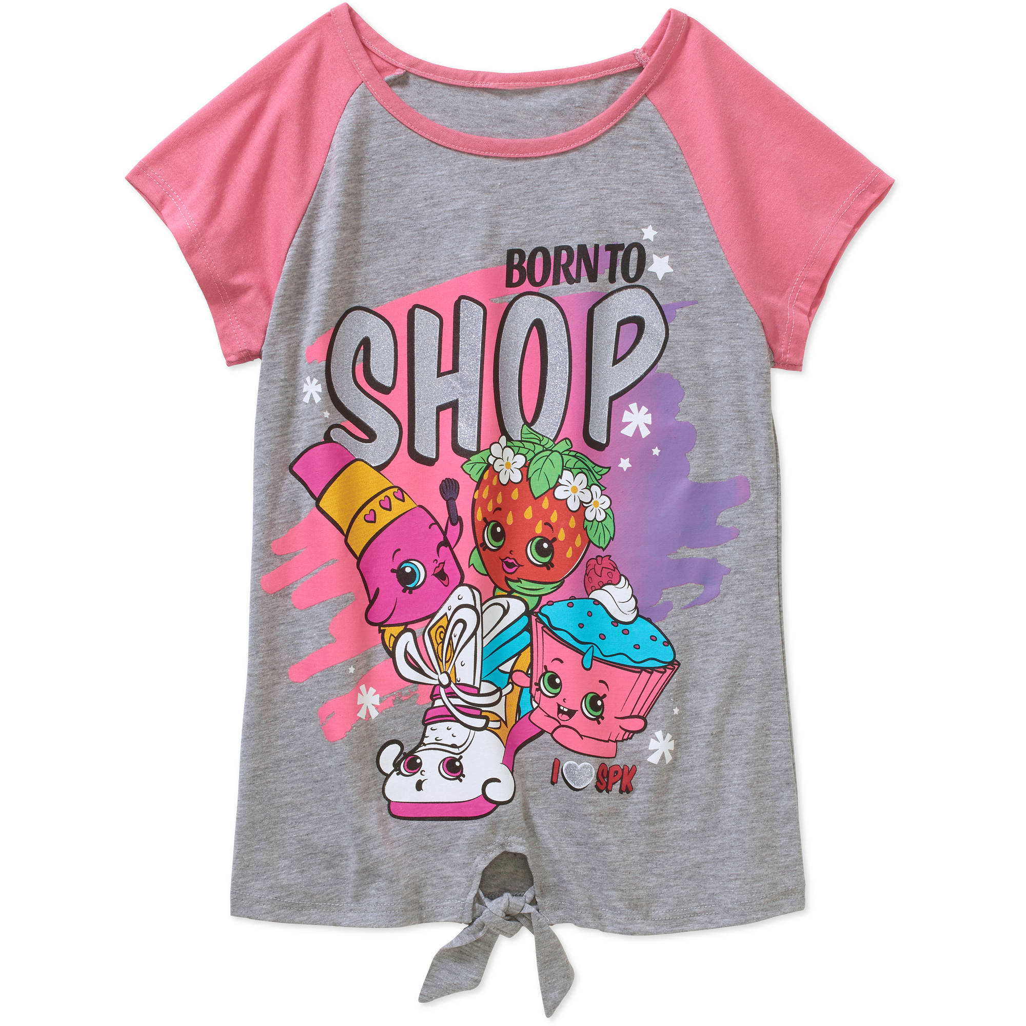 Girls' Born to Shop Front Tie Short Sleeve Crew Neck Graphic Tee - image 1 of 1