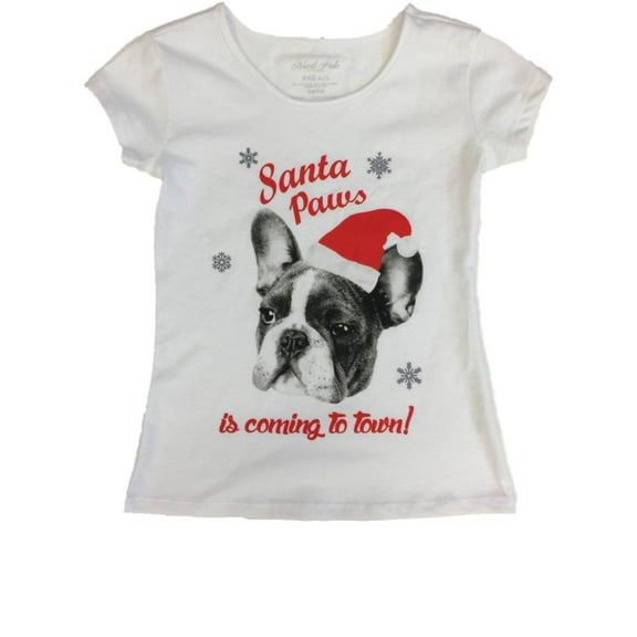 Girls Boston Terrier Puppy Dog Tee Shirt Girls Santa Holiday Christmas T-Shirt