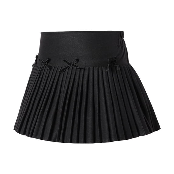 Girls Bow Accent Pleated Skirt Elastic Waist A Line Mini Skater Skirt for School Uniform and Daily Wear and Play