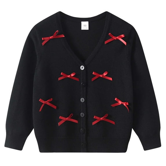 Girls Bow Cardigan Knit Cotton V-Neck Button Front Sweater for Kids Kids,Size 3-4T