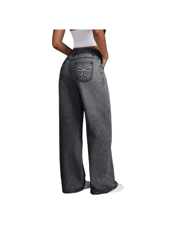 Cute Jeans for Teen Girls with Bows Girls Baggy Wide Leg Jeans with Bow – Trendy Tween & Teen Denim Pants for Ages 7-14