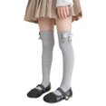 thumbnail image 1 of Girls Bow Knee High Socks Vertical Ribbed Cotton Long Stockings Soft Stretchy School Uniform Socks for Kids Daily Wear Party Dressy Outfits(3-8 Years,Grey), 1 of 4