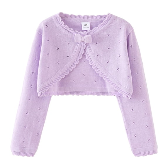 Girls Bow Knit Cardigan Sweater – Long Sleeve Open Front Bolero Shrug with Bowknot, Soft Cotton Knitted Outerwear for Autumn Casual Wear, 1-9 Years