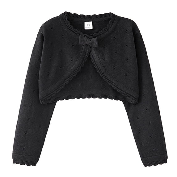 Girls Bow Knit Cardigan Sweater – Long Sleeve Open Front Bolero Shrug with Bowknot, Soft Cotton Knitted Outerwear for Autumn Casual Wear, 1-9 Years