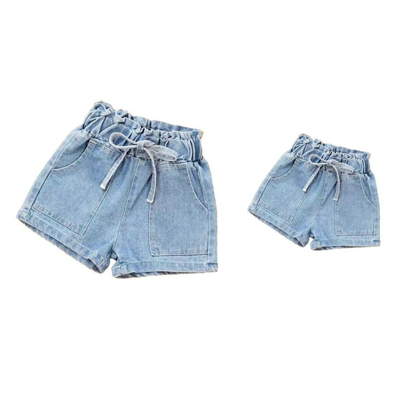 Girls Bow Knot Jean Shorts in Light Blue – Thin Denim Decorative Hem Casual Pants, Cute Summer Outfit for Girls, Daily Leisure Wear for Kids Size 2–14 Years
