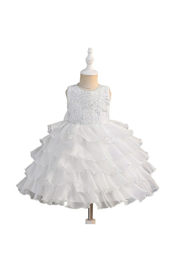 Girls Bow Layered Lace Birthday Party Pageant Dress Toddler Flower Girl Wedding Bridesmaid Prom Gowns