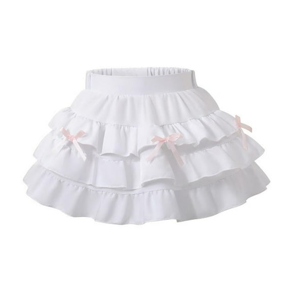 Girls Bow Mini Skirt, Elastic High Waist Layered Ruffle Short Cute Cake Skirts Floral Skirt White 5Y