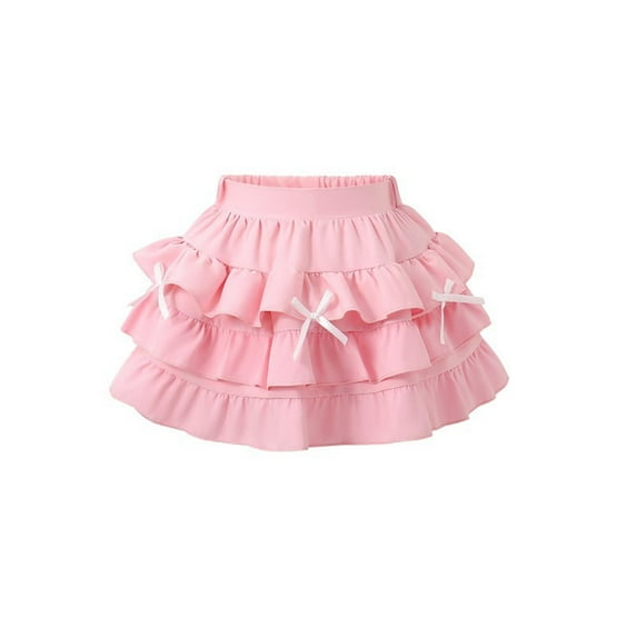 Girls Bow Mini Skirt, Elastic High Waist Layered Ruffle Short Cute Cake Skirts Fringe Skirts for Women 8Y