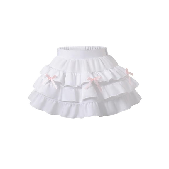 Girls Bow Mini Skirt, Elastic High Waist Layered Ruffle Short Cute Cake Skirts Pencil Skirt for Women White 8Y
