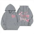 thumbnail image 1 of Girls Bow Print Hooded Pullover Soft Cozy Casual Wear For Jacket Sweatshirt Grey,150, 1 of 3