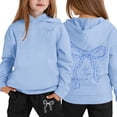 thumbnail image 1 of Girls Bow Print Jogging Suits Sweatsuits 2 Piece Set Oversized Hoodie and Sweatpants Kids Fall Winter Clothes Light Blue 5 Years-6 Years, 1 of 5