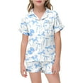 thumbnail image 1 of Girls Bow Print Pajama Set Short Sleeve Button Down Top and Shorts Comfortable Preppy Sleepwear Outfit, 1 of 6
