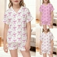 thumbnail image 1 of Girls Bow Print Pajama Short Sleeve Top Shorts Soft Loungewear Casual Comfortable Nightwear Kids 2 Piece Outfits Pink 9-10 Y, 1 of 5