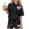 thumbnail image 1 of Girls Bow Print Top Short Sleeve Crewneck Cute Casual Blouse Little Girls Soft Polyester Black Sizes 4-14,Size 14-15T, 1 of 6