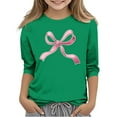 thumbnail image 1 of Girls' Bow Print Valentine's Day T-shirt 3/4 Sleeve Crew Neck Shirt Casual Loose Graphic Tee (3-14 Years), 1 of 5