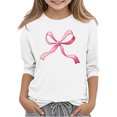 thumbnail image 1 of Girls' Bow Print Valentine's Day T-shirt 3/4 Sleeve Crew Neck Shirt Casual Loose Graphic Tee (3-14 Years), 1 of 5