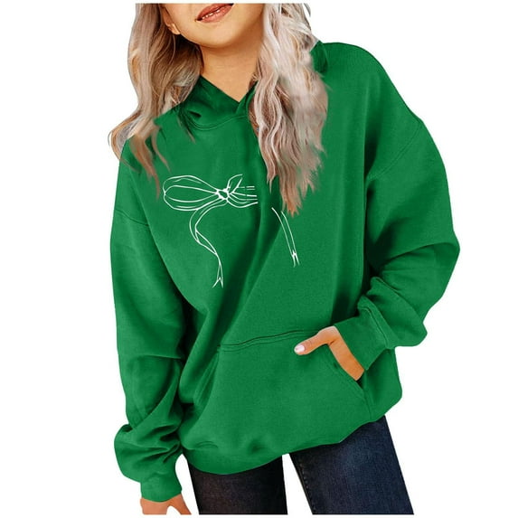 Girls Bow Printed Oversized Hoodies Loose Casual Long Sleeve Pullover Cute Sweatshirt Tops with Pocket for 5-14Y