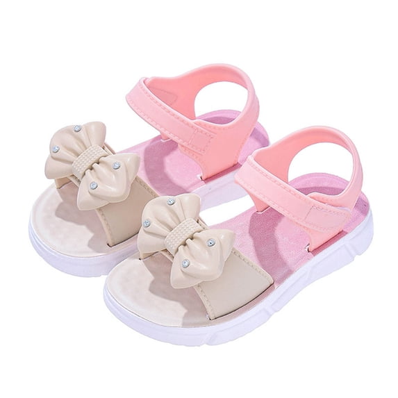 Girls Bow Rhinestone Sandals Non-Slip Kids Little Kid Adjustable Summer Open Toe Sandals Pink,Size 8