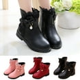 thumbnail image 1 of Girls Bow Ruffled Ankle Dress Boots Side Zipper Low Heel Fashion Warm Shoes for Fall Winter Daily Wear, 1 of 7