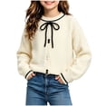 thumbnail image 1 of Girls Bow Sweater Cute Crew Neck Pullover for Kids Girls Christmas Birthday Sweaters Beige 9-10 Years, 1 of 6