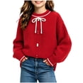 thumbnail image 1 of Girls Bow Sweater Cute Crew Neck Pullover for Kids Girls Christmas Birthday Sweaters Red 5-6 Years, 1 of 6