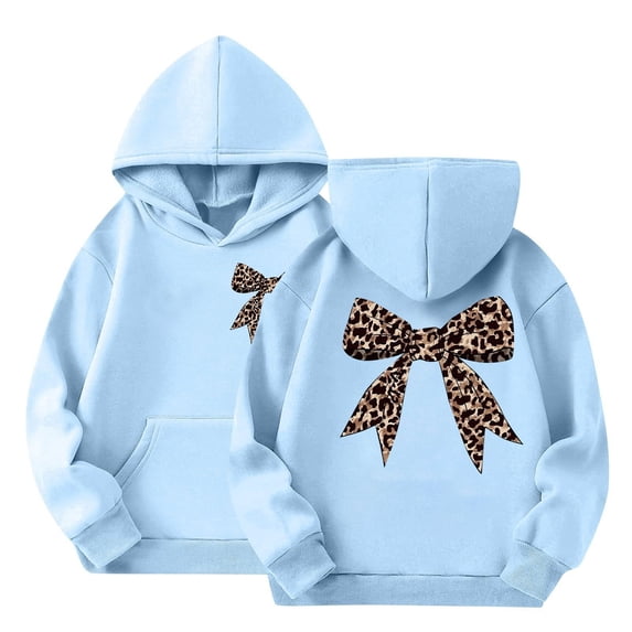 Girls Bow Sweatshirt Oversized Leopard Print Cute Long Sleeve Hoodie Kids Spring Lightweight Trendy Pullover Tops
