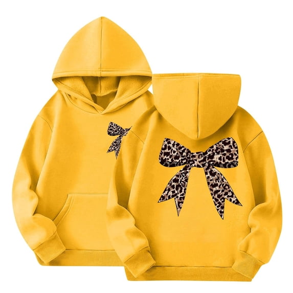 Girls Bow Sweatshirt Oversized Leopard Print Cute Long Sleeve Hoodie Kids Spring Lightweight Trendy Pullover Tops