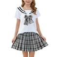 thumbnail image 1 of Girls Bow Tie Blouse + Plaid Skirt Set School Uniform Style with Anti-Slip Shorts for Class Photo Day Girls School Uniform Set, 1 of 5