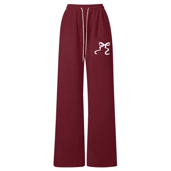 Girls Bow Tie Loose Fit Jogger Pants Straight Leg Athletic Trousers With Back Pocket Casual Playwear Clothes