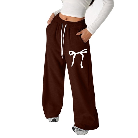 Girls Bowknot Baggy Sweatpants Lightweight Straight Leg Athletic Casual Pants With Pockets For Everyday Wear